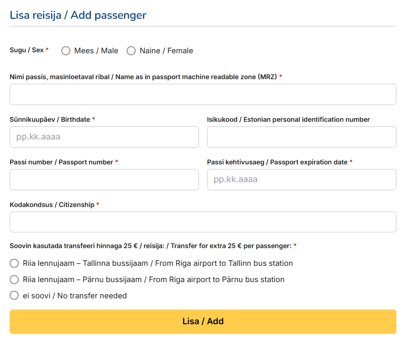 Registration form