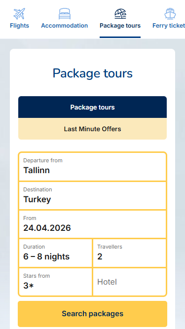 Package tours search